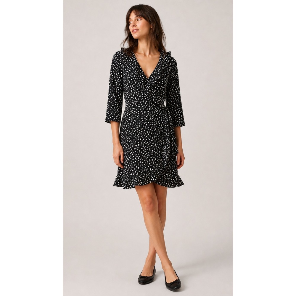 Stitch Fix Vero Moda Wrap Dress Womens XS Black White Polka Dot Polyester Ruffle
